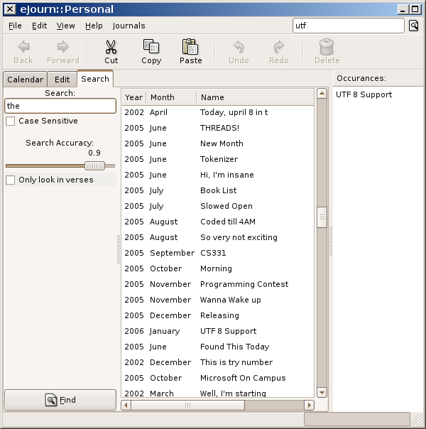the search tab, with a sub search