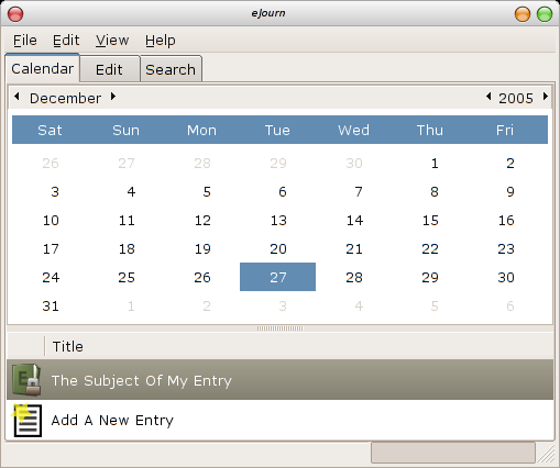 The calendar, with an entry