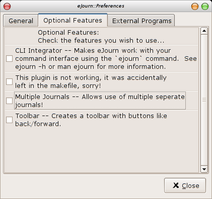 Optional Features Dialog